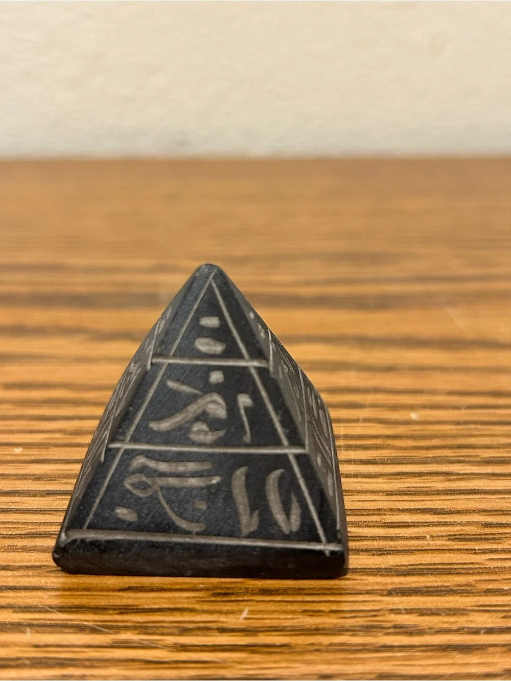 Black Pyramid Accent Figurine with Etched Hieroglyphic Detail